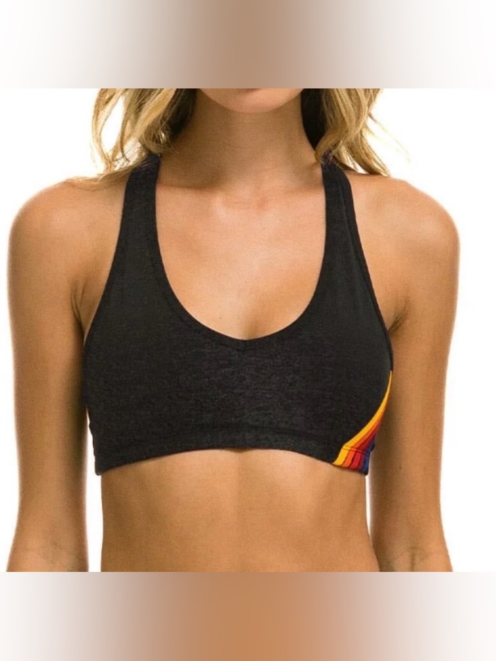 #589 Aviator Nation 5 Stripe Sports Bra - Charcoal XS